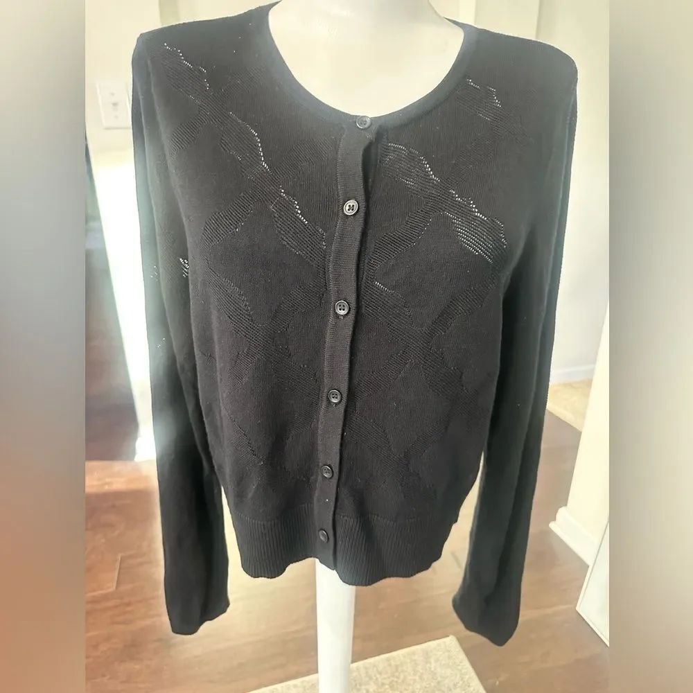 Jason Wu Black Print Full Button Cardigan M